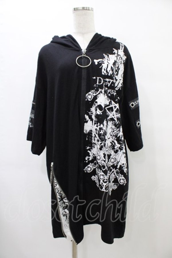 画像1: SEX POT ReVeNGe / 半袖ロングZIPパーカー  黒×白 H-25-09-17-1060-SP-TO-KB-ZT277 (1)