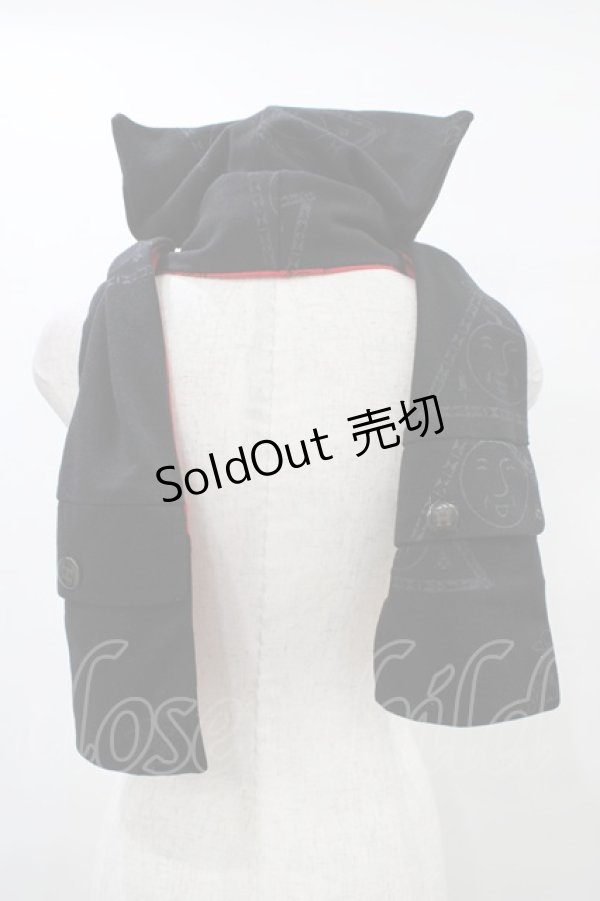 画像2: NAOTO SEVEN / フードストール  黒×赤 H-25-09-17-1009-HN-ZA-KB-ZH (2)