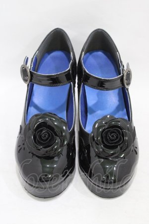 画像: YOSUKE by Leche / コサージュ付ストラップシューズ M/23.0〜23.5cm ブラックエナメル H-25-09-18-1001-0-SH-NS-ZH