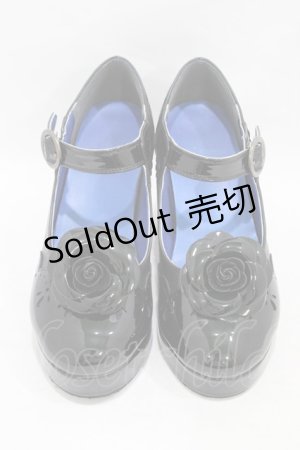 画像: YOSUKE by Leche / コサージュ付ストラップシューズ M/23.0〜23.5cm ブラックエナメル H-25-09-18-1001-0-SH-NS-ZH