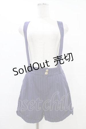 画像: Amavel / サイドリボン付ストライプ柄サスペンダーショートパンツ Free ネイビー H-25-09-18-1045-CA-PA-NS-ZH