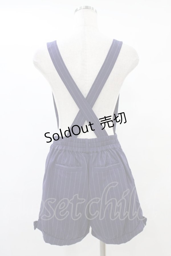 画像2: Amavel / サイドリボン付ストライプ柄サスペンダーショートパンツ Free ネイビー H-25-09-18-1045-CA-PA-NS-ZH (2)