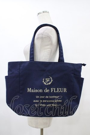 画像: Maison de FLEUR / サイドポケットMトートバッグ  ネイビー H-25-09-18-1019-LO-BG-NS-ZH