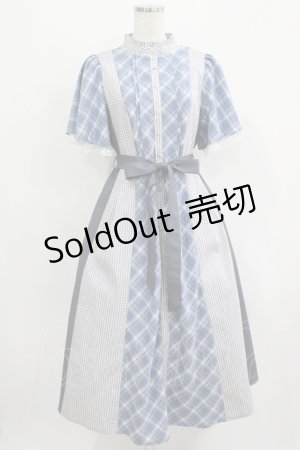 画像: axes femme / チェック切替パッチワークワンピース Free サックス H-25-09-18-009-AX-OP-NS-ZH
