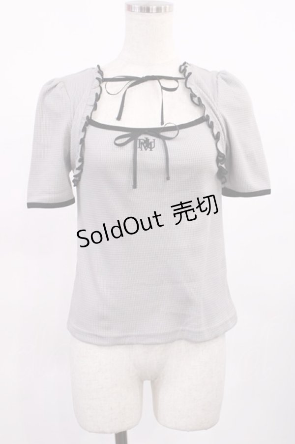 画像1: pium / ダブルリボンケープワッフルカットソー Free グレー H-25-09-19-1026-LO-TO-NS-ZH (1)