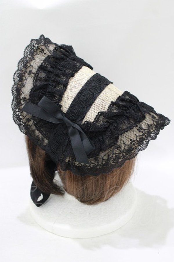 Moi-meme-Moitie / タイニーローズレースリネンヘッドドレス 黒×黒 H