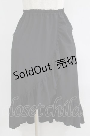 画像: MARBLE / リボン付き後長巻きフリルスカート  ブラック H-25-09-19-022-GO-SK-KB-ZH