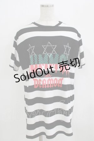 画像: 【SALE】LISTEN FLAVOR / 悪魔の召喚メッシュ切替カットソー  ボーダー H-25-09-20-042-PU-TO-KB-ZT492