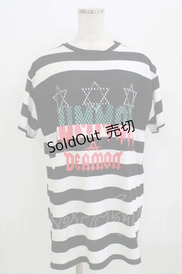 画像1: 【SALE】LISTEN FLAVOR / 悪魔の召喚メッシュ切替カットソー  ボーダー H-25-09-20-042-PU-TO-KB-ZT492 (1)