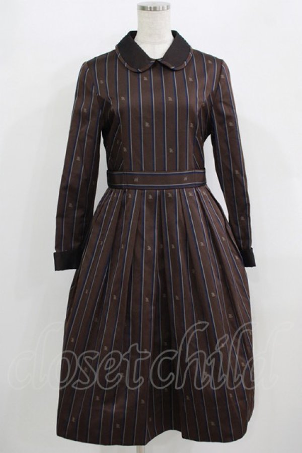 画像1: Jane Marple / Regimental stripeのコレットドレス  ブラウン H-25-09-20-012-JM-OP-KB-ZH (1)