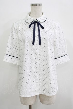 画像: Fi.n.t / タイ付き5分袖ドットブラウス Free OFF×NAVY H-25-09-21-039-CA-BL-NS-ZH