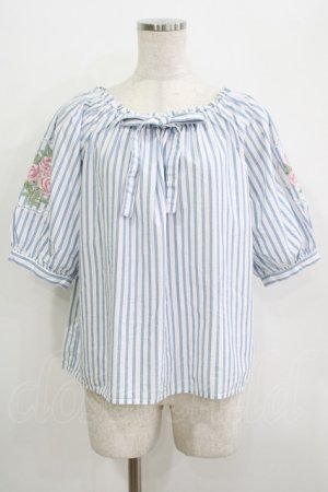 画像: F&A / ストライプバラ刺繍ブラウス Free OFF/BLUE H-25-09-21-054-LO-BL-NS-ZH