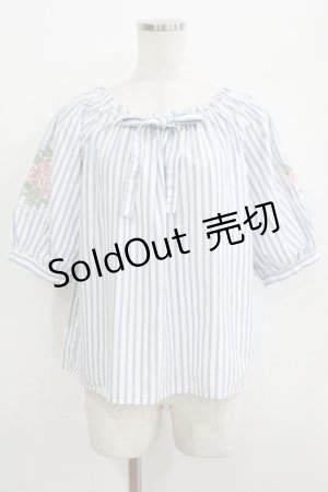 画像: F&A / ストライプバラ刺繍ブラウス Free OFF/BLUE H-25-09-21-054-LO-BL-NS-ZH