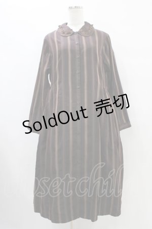 画像: Jane Marple Dans Le Salon / レジメンタルストライプフリルカラーワンピース M ブラウン H-25-09-21-1028-JM-OP-KB-ZH