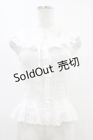 画像: Jane Marple / カットワークレースのシャーリングビスチェキャミ M 白 H-25-09-21-1040-JM-TO-KB-ZH