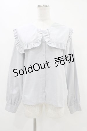 画像: merry jenny / Vネックスクエアカラーフリルブラウス  ブルー H-25-09-21-1049-LO-BL-KB-ZH