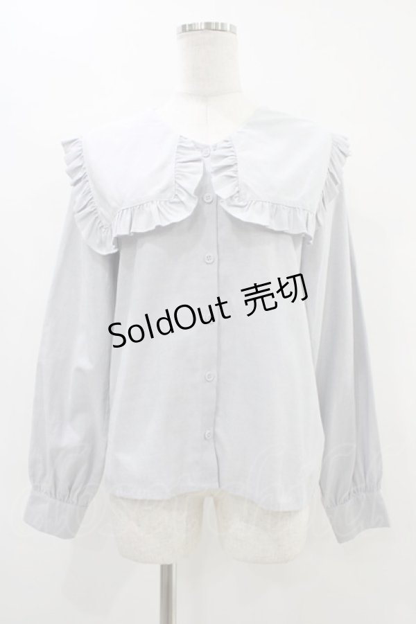 画像1: merry jenny / Vネックスクエアカラーフリルブラウス  ブルー H-25-09-21-1049-LO-BL-KB-ZH (1)