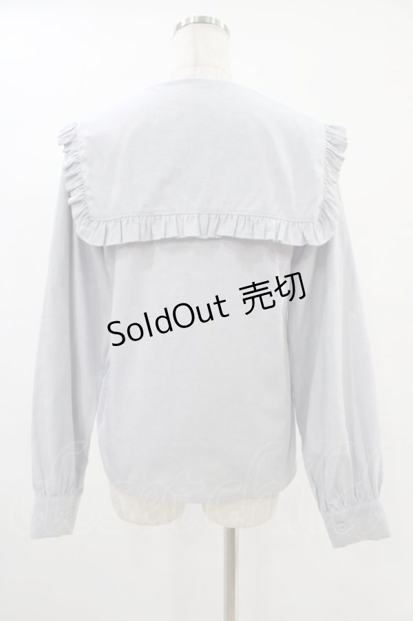 画像2: merry jenny / Vネックスクエアカラーフリルブラウス  ブルー H-25-09-21-1049-LO-BL-KB-ZH (2)