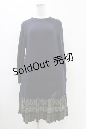 画像: Jane Marple Dans Le Salon / ニットとTartan checkのトロンプルイユドレス M ネイビー×カーキ H-25-09-21-1019-JM-OP-KB-ZH