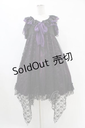 画像: MR corset / レースフリル蝶プリントワンピース  黒×紫 H-25-09-21-1020-PU-OP-KB-ZH