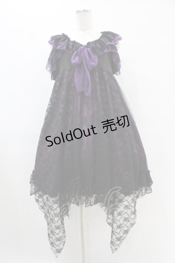 画像1: MR corset / レースフリル蝶プリントワンピース  黒×紫 H-25-09-21-1020-PU-OP-KB-ZH (1)