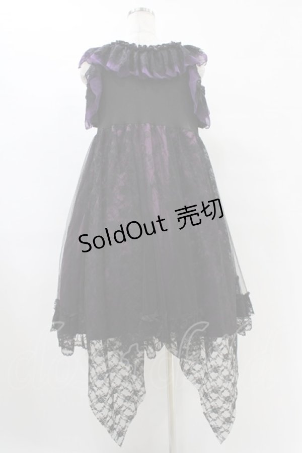 画像2: MR corset / レースフリル蝶プリントワンピース  黒×紫 H-25-09-21-1020-PU-OP-KB-ZH (2)