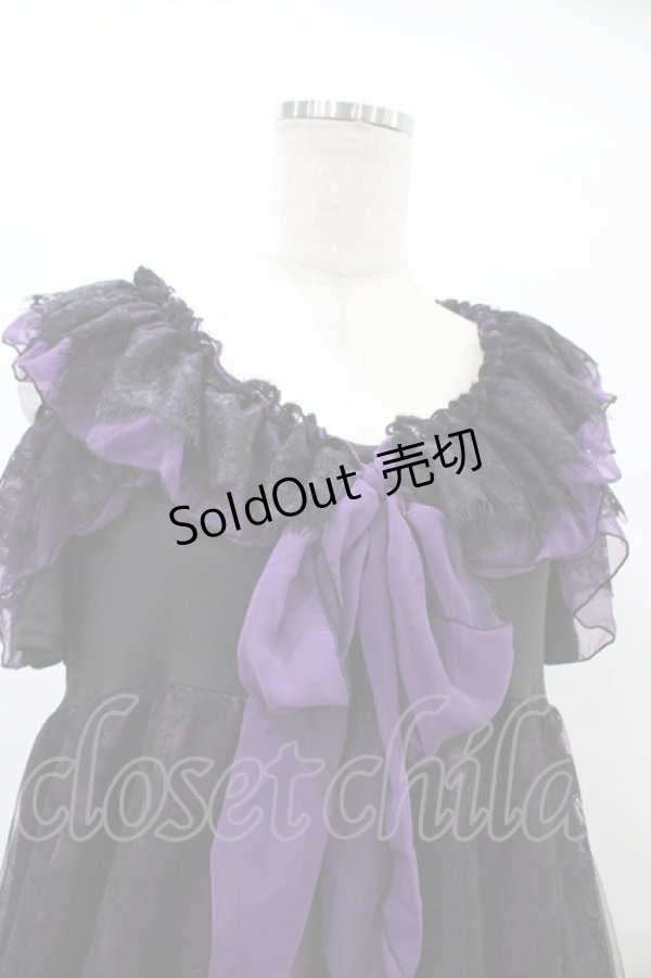 画像4: MR corset / レースフリル蝶プリントワンピース  黒×紫 H-25-09-21-1020-PU-OP-KB-ZH (4)