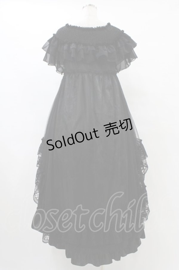 画像2: MR corset / シャーリングショルダーフィッシュテールワンピース  黒×黒 H-25-09-21-1021-PU-OP-KB-ZH (2)