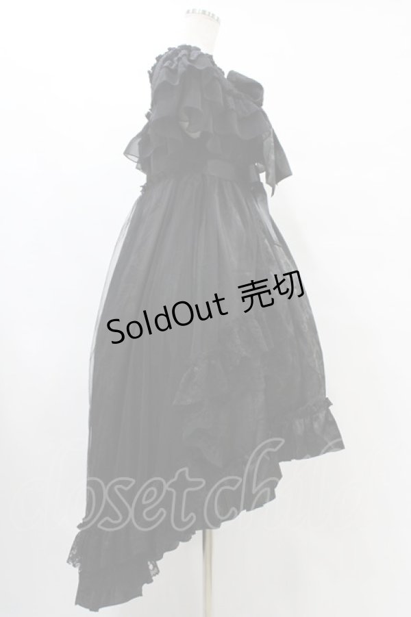 画像3: MR corset / シャーリングショルダーフィッシュテールワンピース  黒×黒 H-25-09-21-1021-PU-OP-KB-ZH (3)