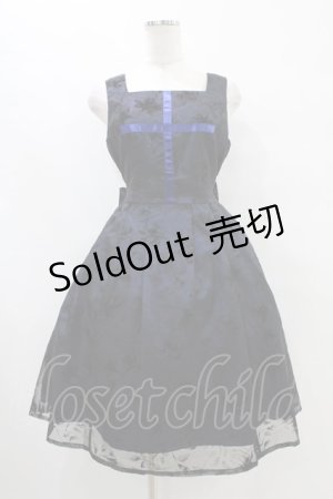 画像: Moi-meme-Moitie / 花柄フロッキーミニジャンパースカート 9号 黒×青 H-25-09-21-1026-MO-OP-KB-ZH