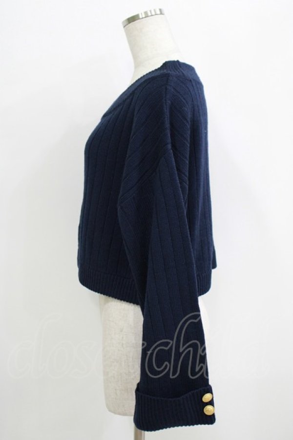 画像2: Fi.n.t / エンブレム釦ワイドスリーブニットプルオーバー Free NAVY H-25-09-21-061-CA-TO-NS-ZH (2)
