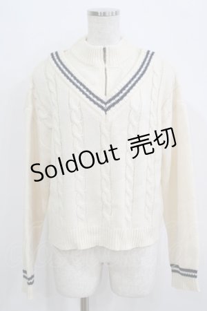 画像: Fi.n.t / レイヤード風ハーフジップケーブルニットプルオーバー Free IVORY/NAVY H-25-09-21-062-CA-TO-NS-ZH