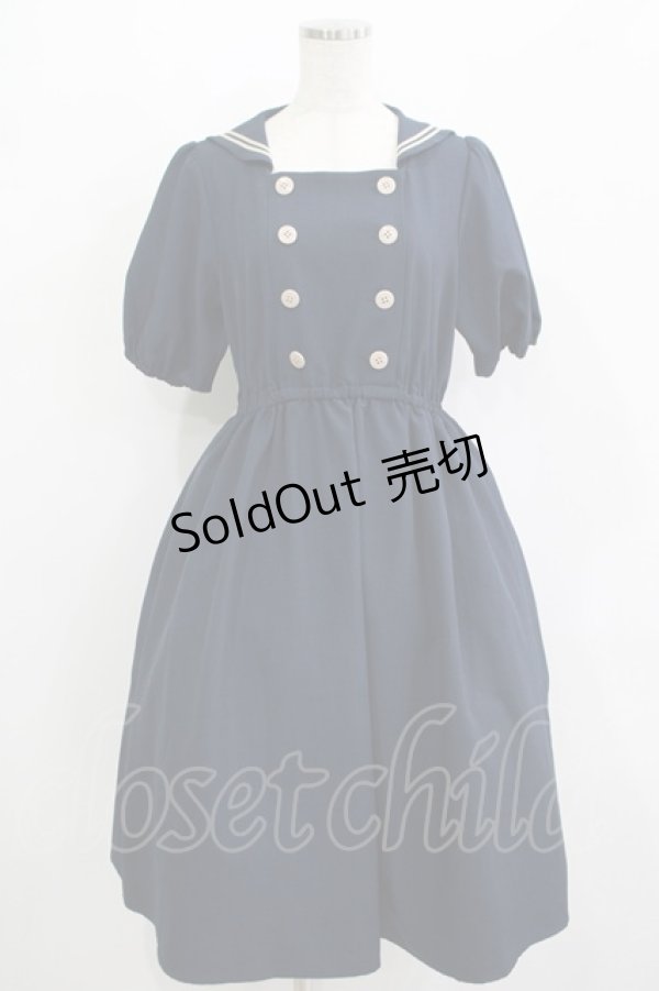 画像1: Fi.n.t / ダブル釦スクエアネックマリンワンピース Free NAVY H-25-09-21-010-CA-OP-NS-ZH (1)