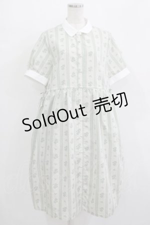 画像: Fi.n.t / ストライプ花柄ドロストシャツワンピース Free L/GR×WH H-25-09-21-012-CA-OP-NS-ZH