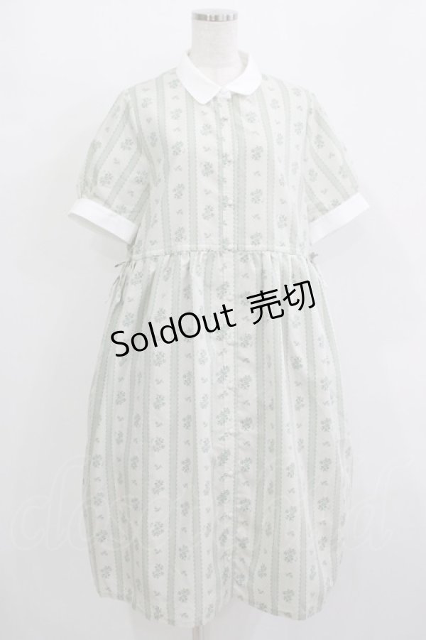 画像1: Fi.n.t / ストライプ花柄ドロストシャツワンピース Free L/GR×WH H-25-09-21-012-CA-OP-NS-ZH (1)