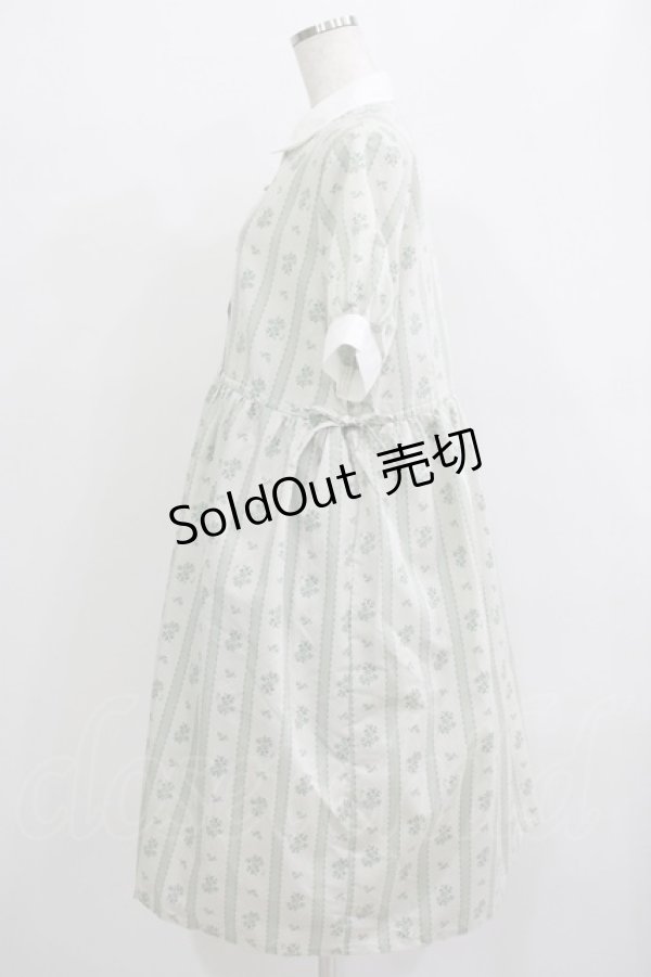 画像2: Fi.n.t / ストライプ花柄ドロストシャツワンピース Free L/GR×WH H-25-09-21-012-CA-OP-NS-ZH (2)