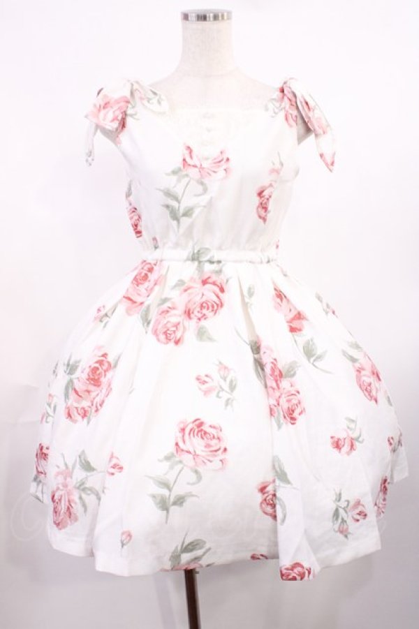 画像1: LIZ LISA / ペイントローズ柄ワンピース  オフ H-25-09-22-1016-LO-OP-YZ-ZH (1)