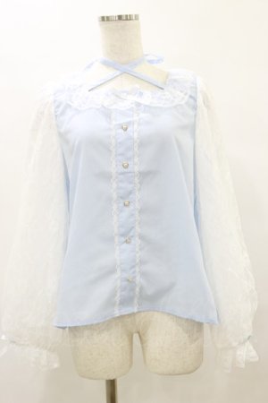 画像: Lovely Tency / 眞白ありすコラボ/レーススリーブブラウス L サックス H-25-09-22-033-LO-BL-NS-ZH