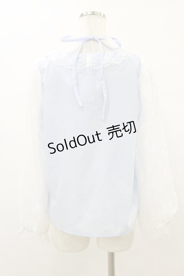 画像2: Lovely Tency / 眞白ありすコラボ/レーススリーブブラウス L サックス H-25-09-22-033-LO-BL-NS-ZH (2)