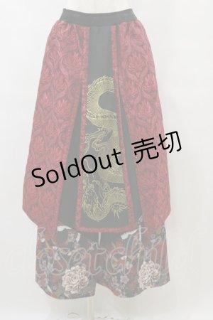 画像: Qutie Frash / 和柄ワイドパンツ  黒×赤 H-25-09-23-059-QU-PA-KB-ZH