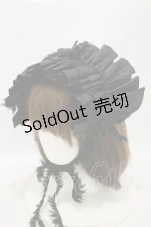 画像: MARBLE / フリンジリボンフリルヘッドドレス  黒×黒 H-25-09-23-019-GO-AC-KB-ZH