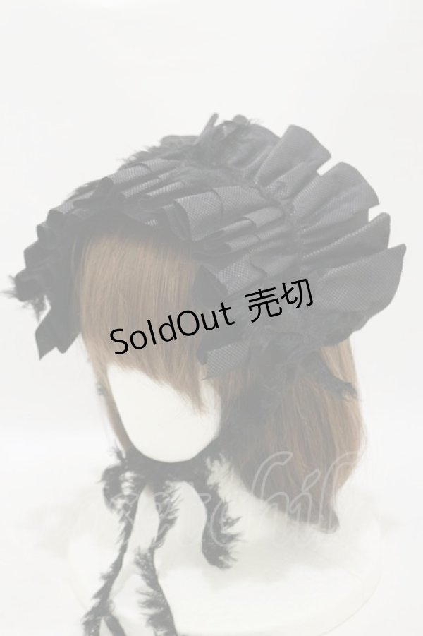 画像1: MARBLE / フリンジリボンフリルヘッドドレス  黒×黒 H-25-09-23-019-GO-AC-KB-ZH (1)