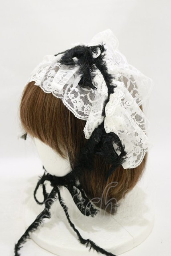 画像1: MARBLE / フリンジリボンレースヘッドドレス  白×黒 H-25-09-23-022-GO-AC-KB-ZH (1)