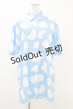 画像: LISTEN FLAVOR / ゴースト総柄シャツ  ブルー H-25-09-23-031-PU-BL-KB-ZH