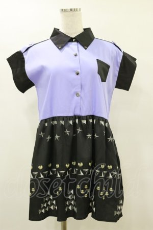 画像: LISTEN FLAVOR / リアルスタッズ転写プリントチュニック  黒×紫 H-25-09-23-032-PU-TO-KB-ZH