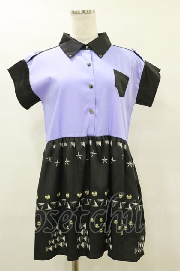 画像1: LISTEN FLAVOR / リアルスタッズ転写プリントチュニック  黒×紫 H-25-09-23-032-PU-TO-KB-ZT495 (1)