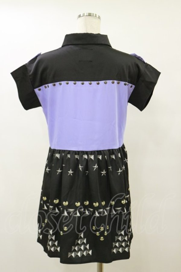 画像2: LISTEN FLAVOR / リアルスタッズ転写プリントチュニック  黒×紫 H-25-09-23-032-PU-TO-KB-ZT495 (2)