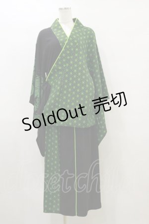 画像: Qutie Frash / 2024 浴衣3点セット  黒×ネオングリーン H-25-09-23-045-QU-OP-KB-ZH