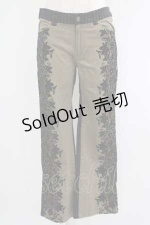 画像: ALGONQUINS / フロッキープリント配色パンツ  黒×カーキ H-25-09-24-031-AL-PA-KB-ZH