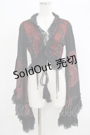 画像: Qutie Frash / レースフリル着物ボレロ  黒×赤 H-25-09-24-036-QU-TO-KB-ZH